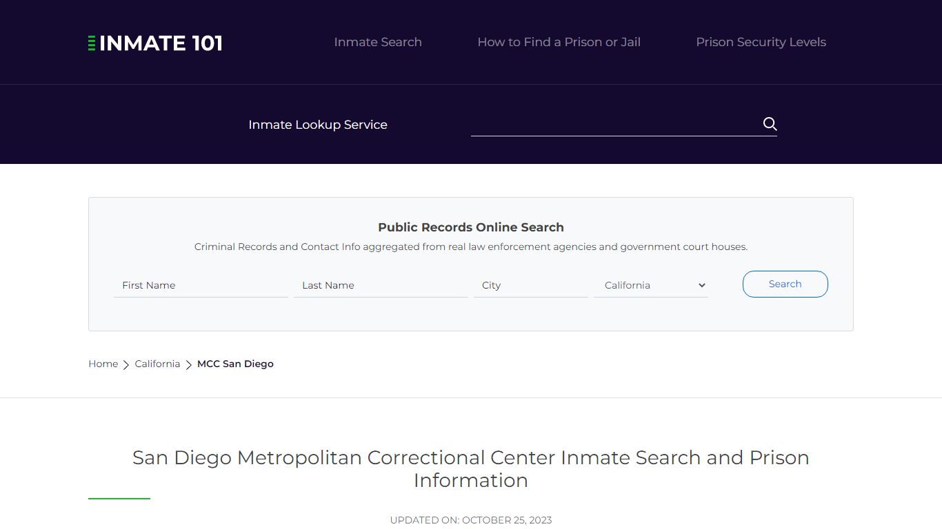 MCC San Diego Inmate Search | Lookup | Roster